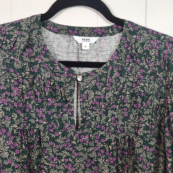 Penningtons Green Purple Floral Long Sleeve Top Blouse Size 1X New Office Flowy - Picture 5 of 10